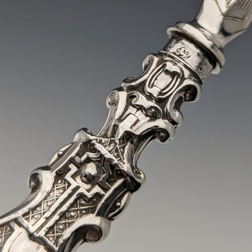 約 1860 年英國古董純銀手柄甜點餐具一對